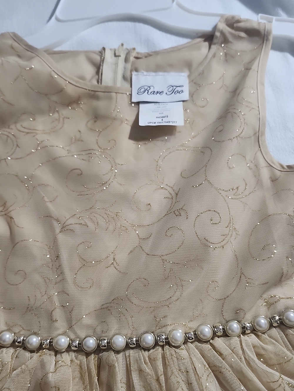 Girls' Cream Pearl-Trim Formal Dress